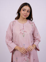 Pink Cotton Hand-Block Printed A-line Kurta