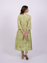 Green Cotton Hand-Block Printed Angrakha Kurta