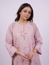 Pink Cotton Hand-Block Printed A-line Kurta