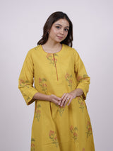Yellow Cotton Hand-Block Printed Straight Kurta