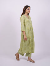 Green Cotton Hand-Block Printed Angrakha Kurta