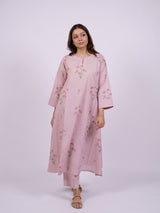 Pink Cotton Hand-Block Printed A-line Kurta