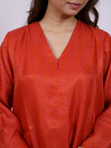 Orange Satin Chanderi Hand Block Printed Kurta