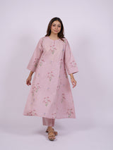 Pink Cotton Hand-Block Printed A-line Kurta