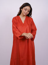 Orange Satin Chanderi Hand Block Printed Kurta