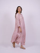 Pink Cotton Hand-Block Printed A-line Kurta