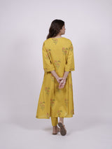 Yellow Cotton Hand-Block Printed Straight Kurta