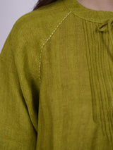 Green Hand-Embroidered Linen Top