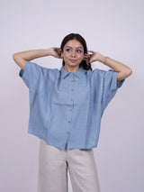 Blue Hand-Embroidered Linen Shirt
