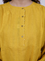 Yellow Hand-Embroidered Linen Top