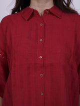 Red Linen Hand-Embroidered Shirt