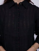 Black Hand-Embroidered Linen Shirt
