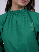 Green Hand-Embroidered Cotton Top