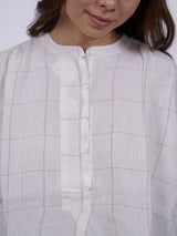 White Hand-Embroidered Cotton Check Top