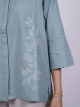 Blue Hand-Embroidered Cotton Shirt
