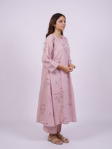 Pink Cotton Hand-Block Printed A-line Kurta
