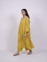 Yellow Cotton Hand-Block Printed Kali Kurta