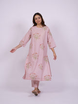 Pink Cotton Hand-Block Printed Straight Kurta