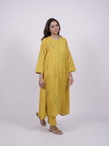 Yellow Cotton Hand-Block Printed Kali Kurta