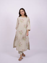 Beige Cotton Hand-Block Printed Straight Kurta