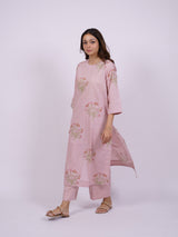 Pink Cotton Hand-Block Printed Straight Kurta