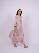 Pink Cotton Hand-Block Printed Straight Kurta