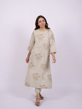 Beige Cotton Hand-Block Printed Straight Kurta