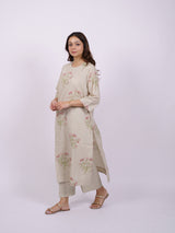 Beige Cotton Hand-Block Printed Straight Kurta