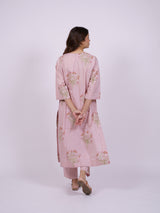 Pink Cotton Hand-Block Printed Straight Kurta