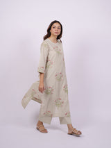Beige Cotton Hand-Block Printed Straight Kurta