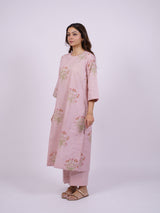 Pink Cotton Hand-Block Printed Straight Kurta