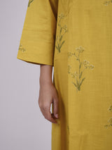Yellow Cotton Hand-Block Printed Kali Kurta