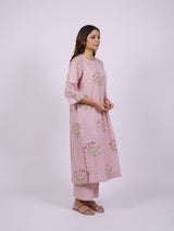 Pink Cotton Hand-Block Printed Straight Kurta