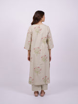 Beige Cotton Hand-Block Printed Straight Kurta