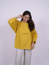 Yellow Hand-Embroidered Linen Top