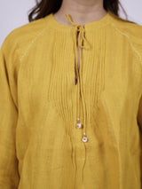 Yellow Hand-Embroidered Linen Top