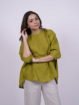 Green Hand-Embroidered Linen Top