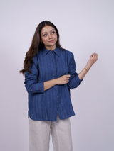 Indigo Blue Hand-Embroidered Linen Shirt