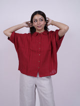 Red Linen Hand-Embroidered Shirt