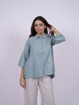 Blue Hand-Embroidered Cotton Shirt