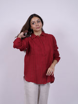 Red Linen Hand-Embroidered Shirt