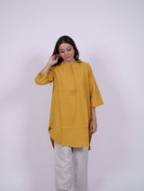 Yellow Hand-Embroidered Cotton Tunic Top