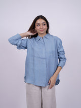 Blue Hand-Embroidered Linen Shirt