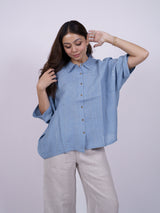 Blue Hand-Embroidered Linen Shirt