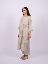 Beige Cotton Hand-Block Printed Straight Kurta