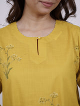 Yellow Cotton Hand-Block Printed Kali Kurta