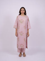 Pink Cotton Hand-Block Printed Straight Kurta