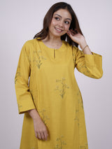 Yellow Cotton Hand-Block Printed Kali Kurta