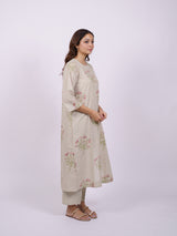 Beige Cotton Hand-Block Printed Straight Kurta