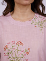 Pink Cotton Hand-Block Printed Straight Kurta
